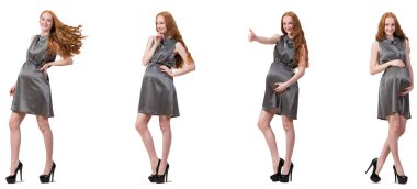 Karmaşık görüntülü hamile kadın beyazda izole edilmiş.