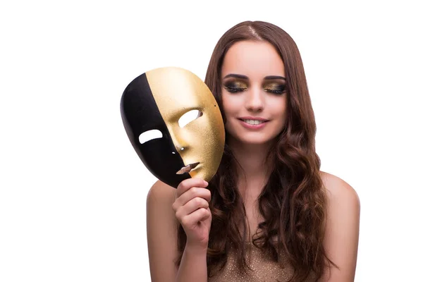 Woman with carnival mask isolated on white — Stock Photo, Image