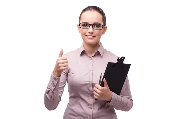 Businesswoman with thumb up isolated on white — Stock Photo, Image