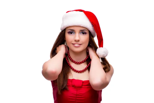 Χαριτωμένο κορίτσι στα Χριστούγεννα έννοια απομονώνονται σε λευκό — Φωτογραφία Αρχείου