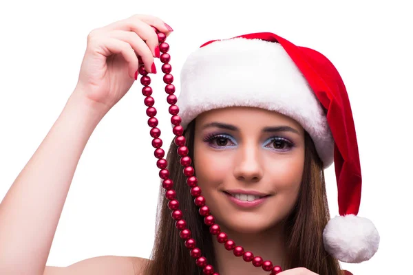 Ragazza carina nel concetto di Natale isolato su bianco — Foto Stock