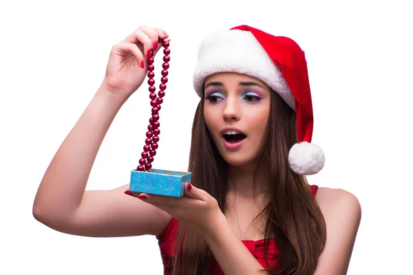 Nettes Mädchen im Weihnachtskonzept isoliert auf weiß — Stockfoto