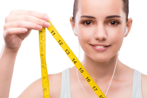 Young woman with centimeter in diet concept — Stock Photo, Image