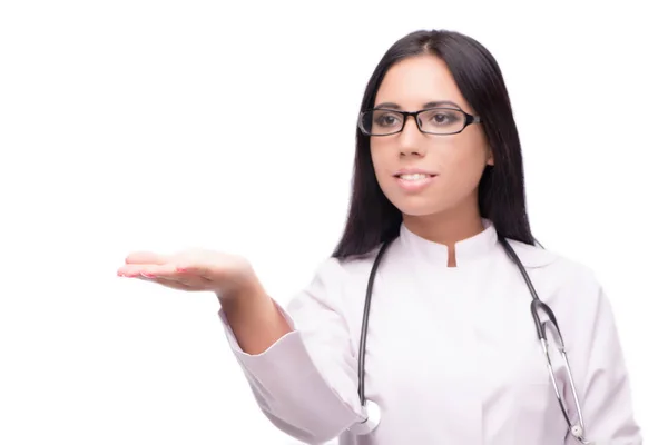 Jovem médica em conceito médico isolado em branco — Fotografia de Stock