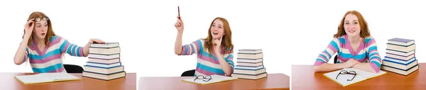 Young student with books isolated on white — Stock Photo, Image