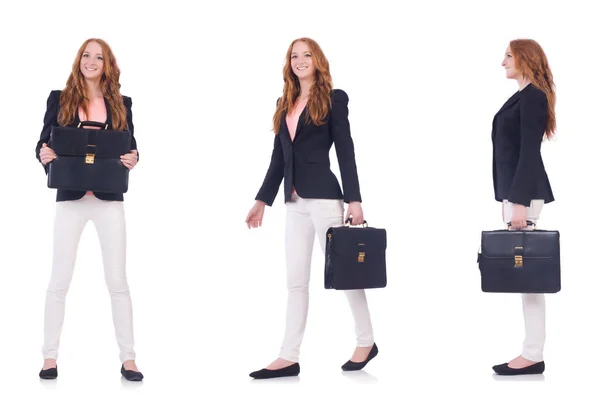 Imprenditrice in giacca e cravatta isolato su bianco — Foto Stock