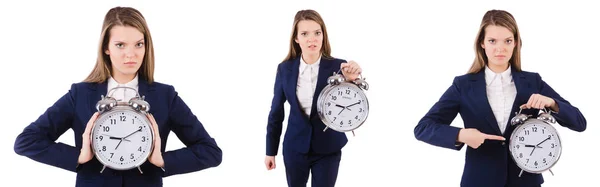 Businesswoman with clock isolated on white — Stock Photo, Image