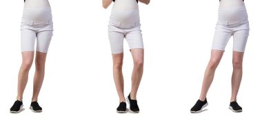 Karmaşık görüntülü hamile kadın beyazda izole edilmiş.