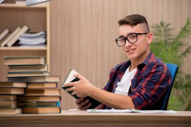 Okul sınavlarına hazırlanan genç bir öğrenci.