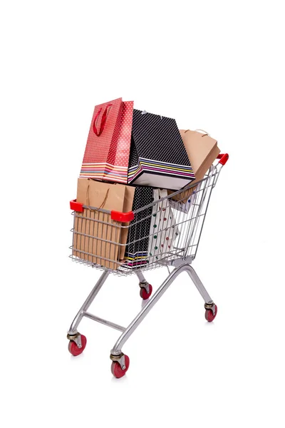 Shopping cart vagn isolerat på den vita bakgrunden — Stockfoto