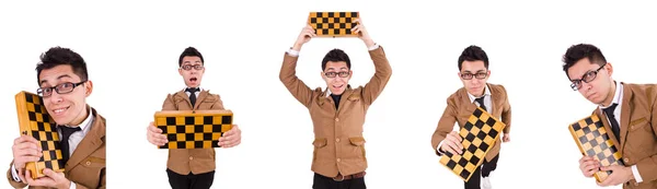 Vtipný šachista izolovaný na bílém — Stock fotografie