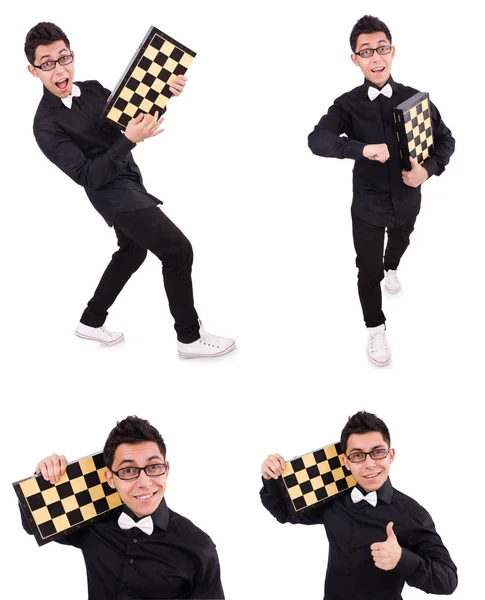 Zabawny szachista odizolowany na białym — Zdjęcie stockowe
