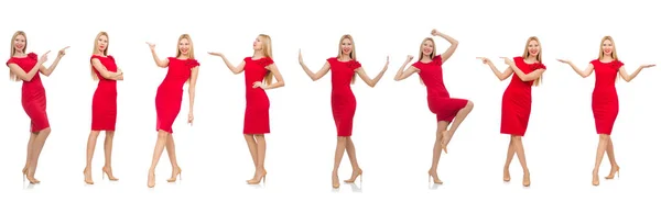 Mulher em vestido vermelho isolado no branco — Fotografia de Stock