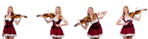 Beiers meisje spelen de viool geïsoleerd op wit — Stockfoto