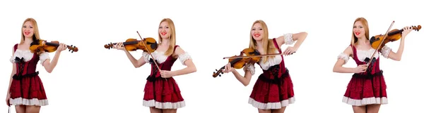 Menina bávara tocando o violino isolado no branco — Fotografia de Stock