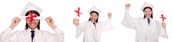 Fiatalember készen áll az egyetemi diplomaosztóra. — Stock Fotó