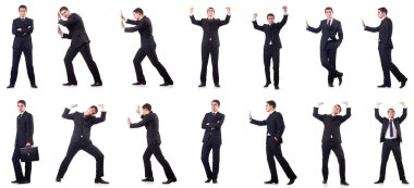 Beyazda izole edilmiş iş adamı kolajı