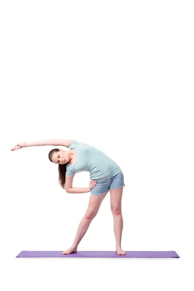 Junge Frau im Sportkonzept isoliert auf der weißen Seite — Stockfoto