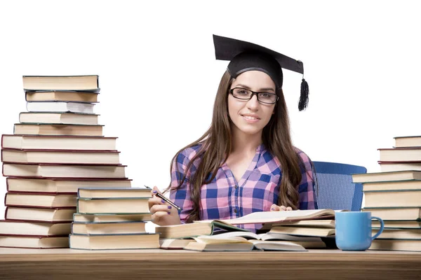 Junge Studentin bereitet sich auf Schulprüfungen vor — Stockfoto