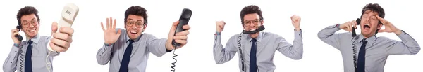 Funcionário de call center irritado em colagem — Fotografia de Stock