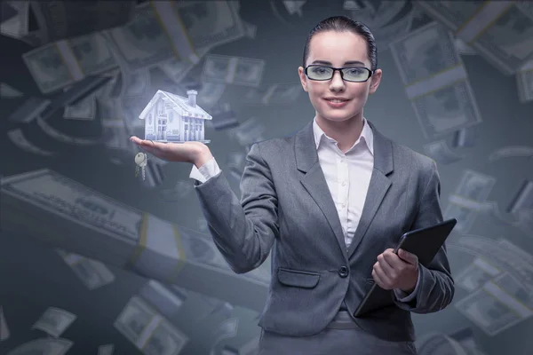 Businesswoman in housing mortgage concept — Stock Photo, Image