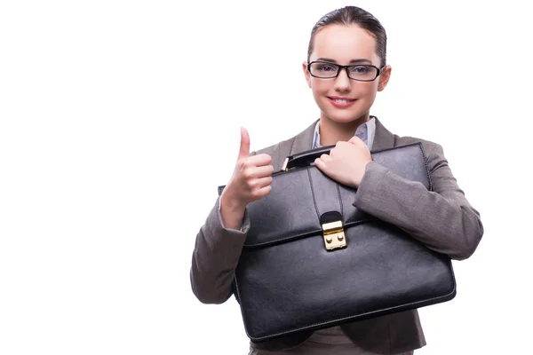 Businesswoman with briefcase isolated on white — Stock Photo, Image