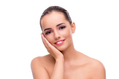 Beyaz izole kavramı makyaj güzel kadın