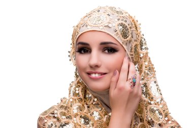 Müslüman kadın moda kavramı üzerinde beyaz izole