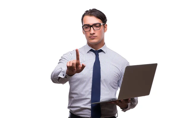 Man met laptop geïsoleerd op wit — Stockfoto