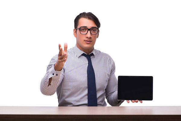 Man presenting using tablet computer