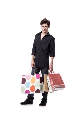 Beyaz izole kavramı alışveriş genç adam