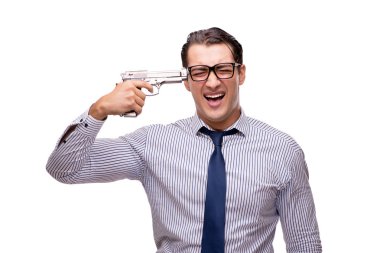 Beyaz izole silahla genç işadamı