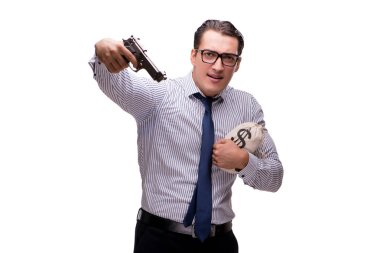 Beyaz izole silahla genç işadamı