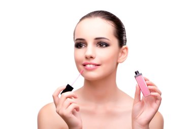 Beyaz izole bir ruj kadınla