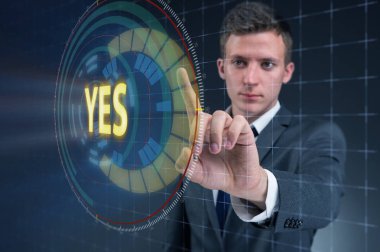 İşadamı acil sanal düğme Evet