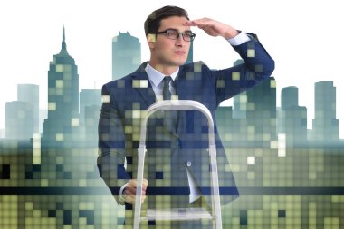 İş adamı iş dünyasında merdiveni tırmanır