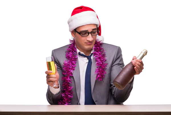 Joven hombre de negocios celebrando la Navidad en el cargo — Foto de Stock