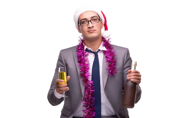 Fiatal üzletember ünneplő karácsony hivatalban — Stock Fotó