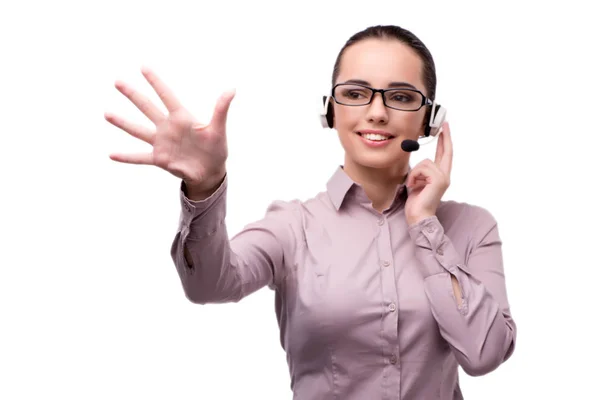 Young call center operator isolated on white — Stock Photo, Image