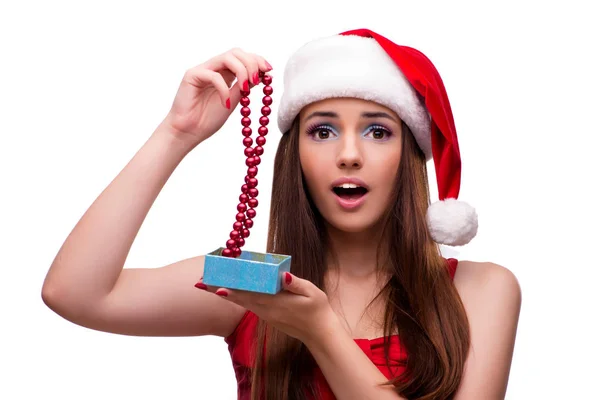 Ragazza carina nel concetto di Natale isolato su bianco — Foto Stock