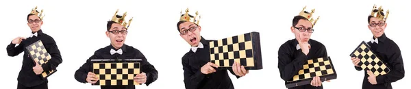 Αστείος σκακιστής απομονωμένος στα λευκά — Φωτογραφία Αρχείου