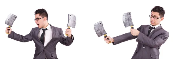 Hombre con hacha aislada en blanco — Foto de Stock