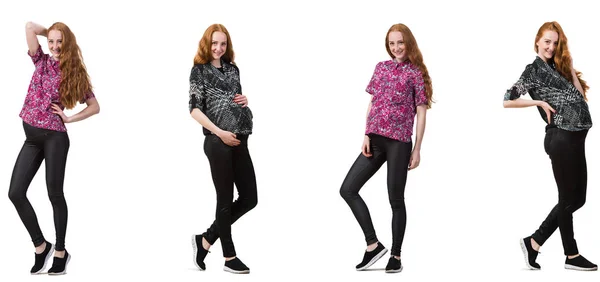 Gravid kvinne i sammensatt bilde isolert på hvitt – stockfoto