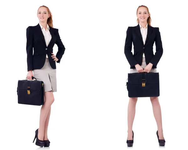 Businesswoman with briefcase isolated on white — Stock Photo, Image