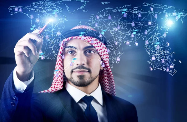 Arab man in social networks concept — Stock Photo, Image