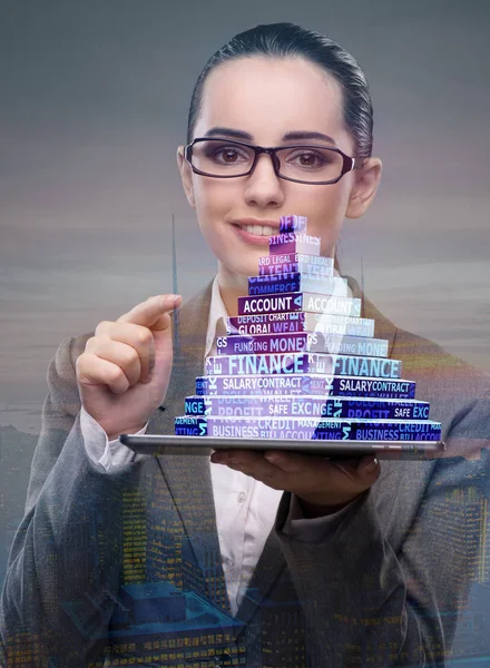 Empresária segurando pirâmide no conceito de negócio — Fotografia de Stock