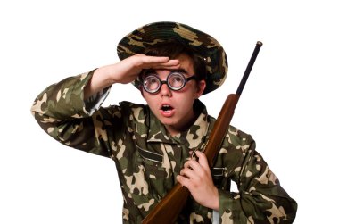 Komik avcı beyaz izole