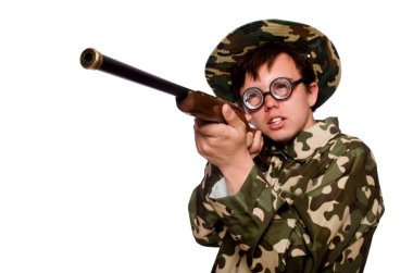 Komik avcı beyaz izole