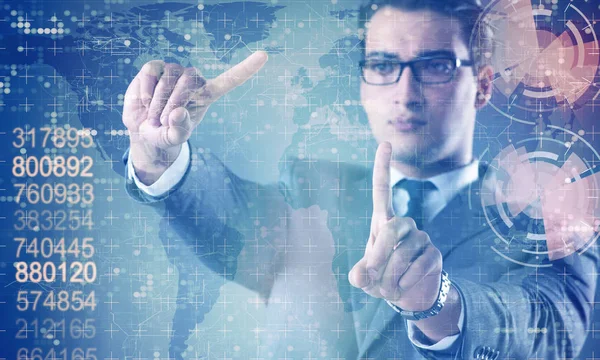 Businessman pressing virtual buttons in futuristic concept — Stock Photo, Image