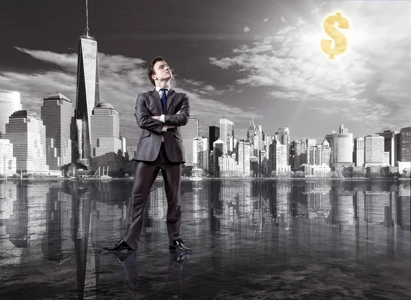 Businessman standing on the water — Stock Photo, Image